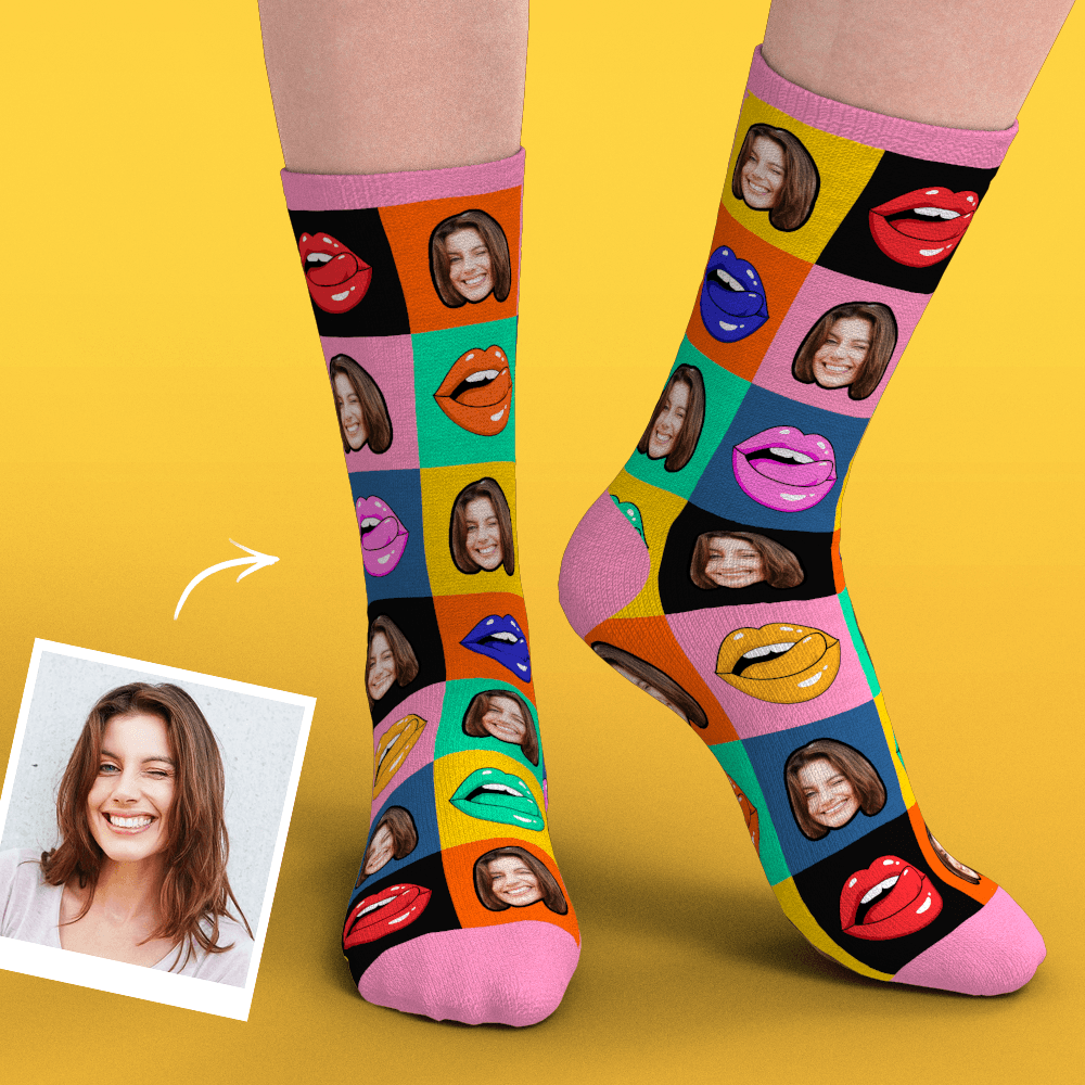 Custom Face Socks Add Pictures Colorful Mouth