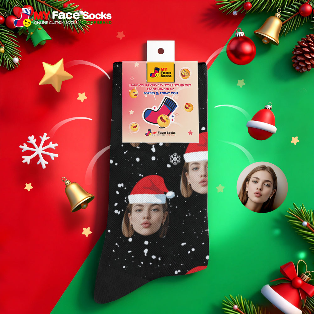 Personalized Christmas Socks Purple Santa Photo Socks Custom Christmas Socks Gift for Family Couple - MyFaceSocksUK