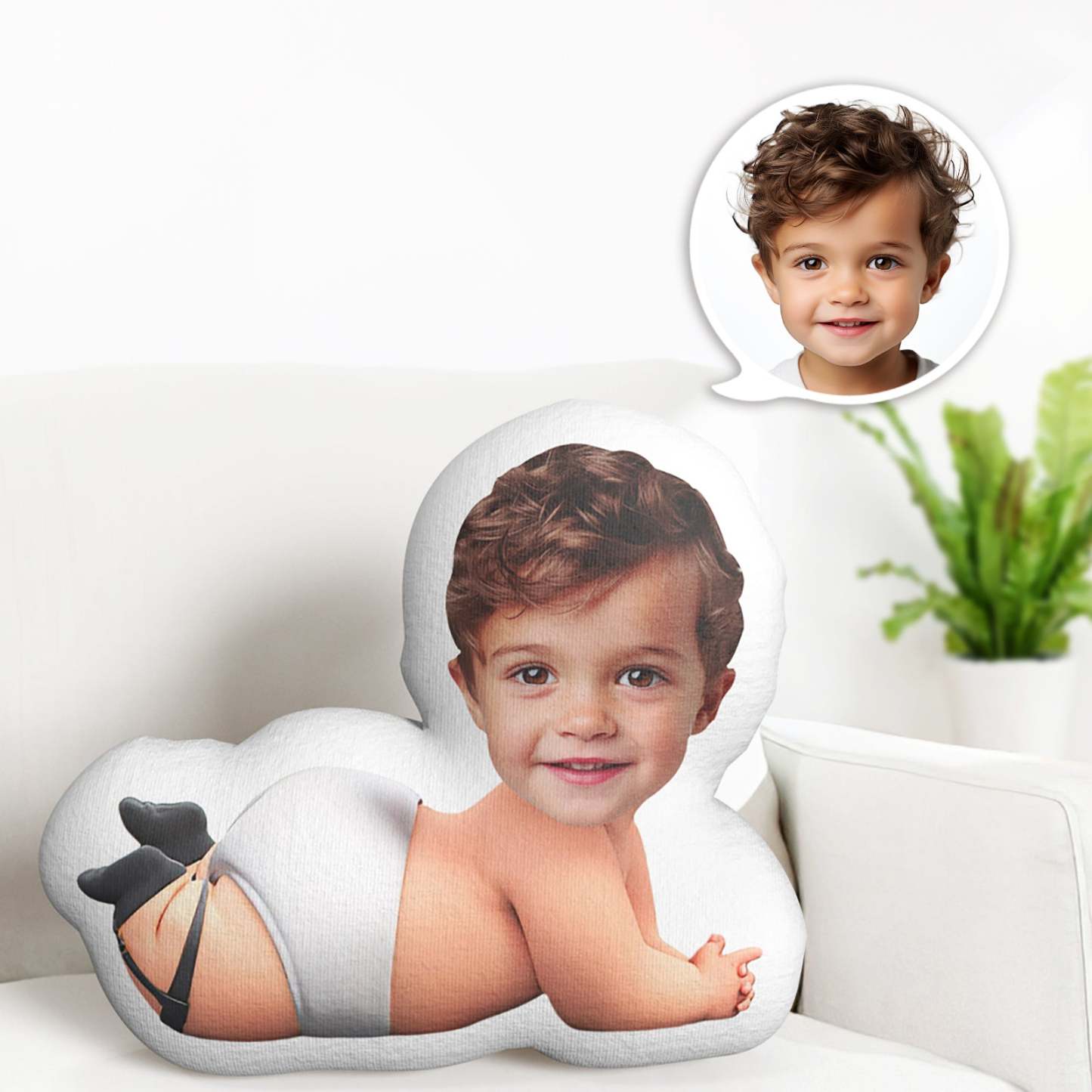 Custom Face Pillow Minime Baby Boss Wearing Diaper Doll Personalized Photo Gifts for Kids - MyPhotoBoxerUk