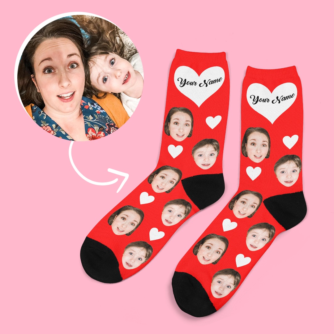 Custom Heart Socks With Your Text- MyFaceSocksUK