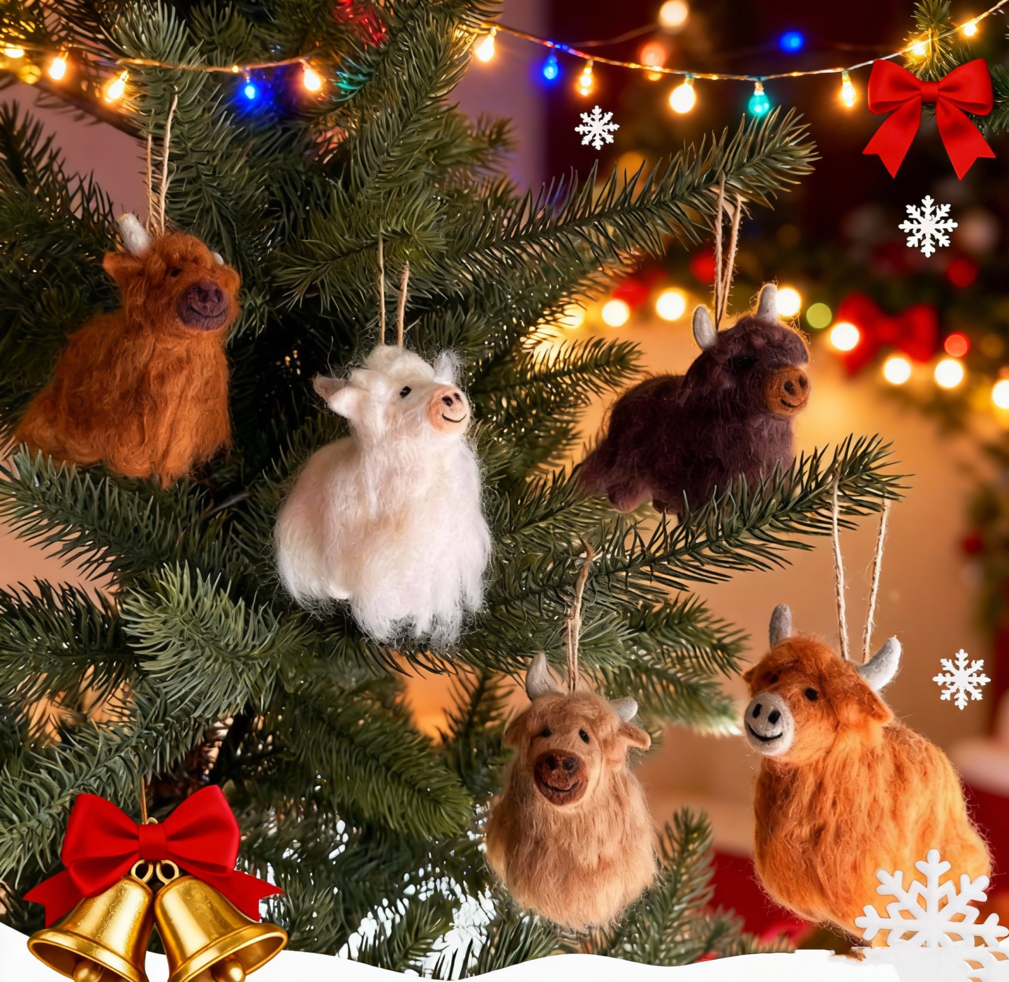 Needle Felted Highland Cow Ornament Fair Trade Ornament Handmade Wool Felt Highland Cattle Decor Cute Holiday Tree Hanging Decoration Multiple Colors Available - MyFaceSocksUK