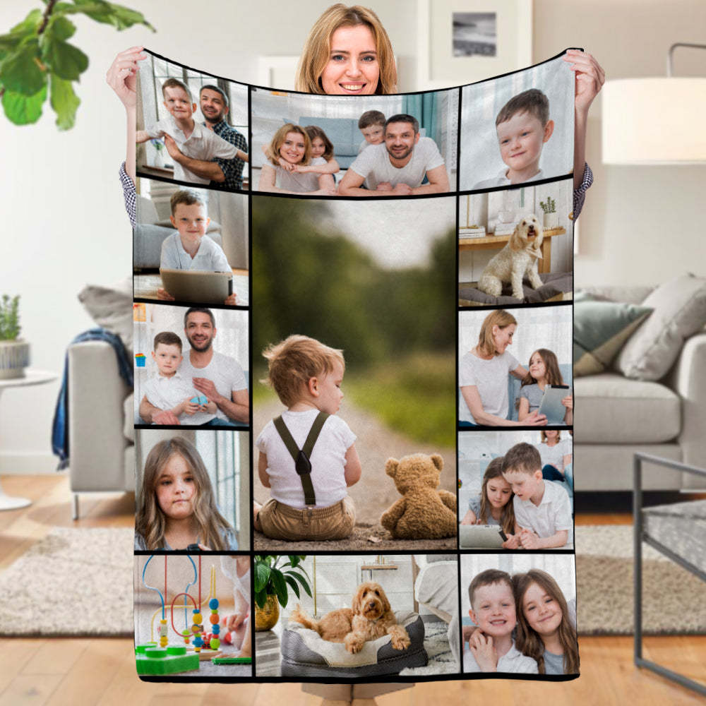 Custom Photo Blanket Personalized Collage Photo Blanket Photo Album Blanket Gifts for Family - MyFaceSocksUK