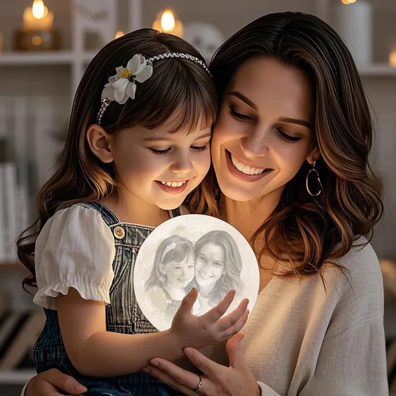 Mothers Day Mum  Gifts Personalized Moon Photo Lamp Shades Custom Picture Light & Engraving Custom 3D Print Luna Light Painting Light