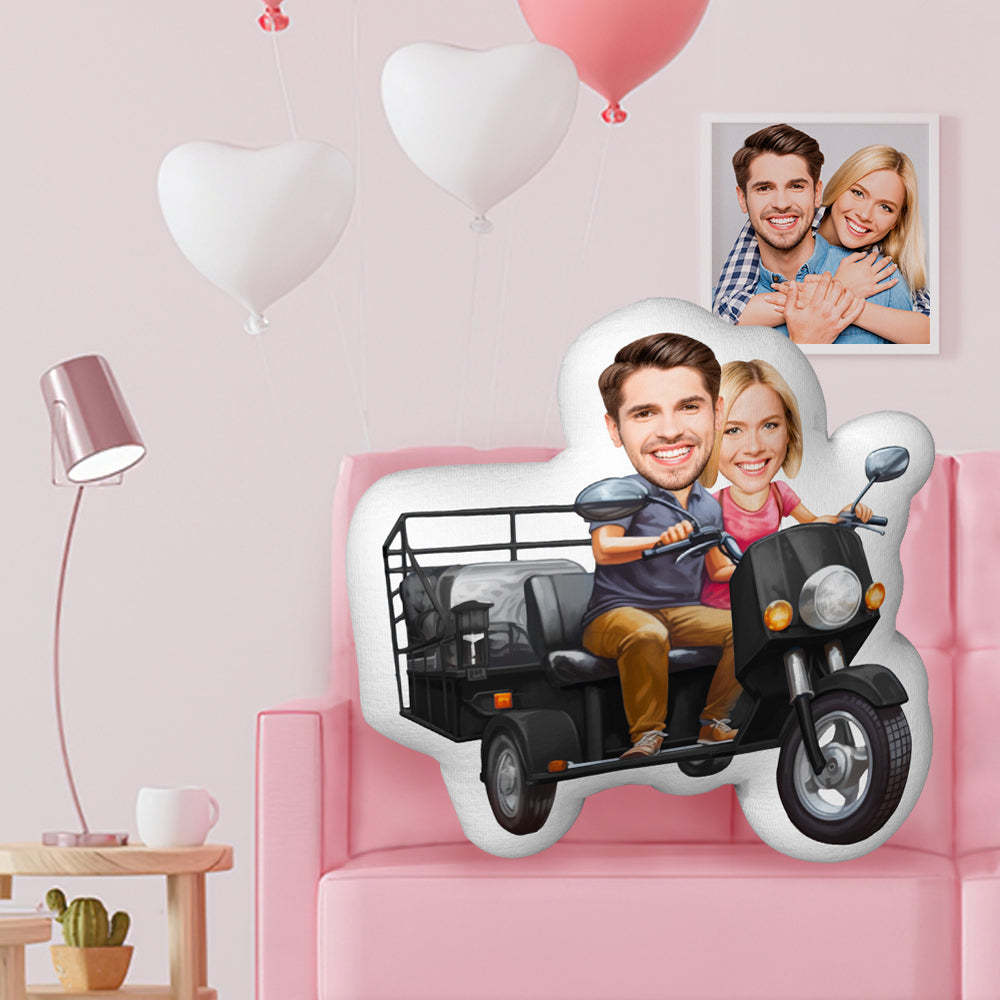 Custom Funny Double pillow Face Pillow for Couple Riding Tricycle - MyPhotoBoxerUk