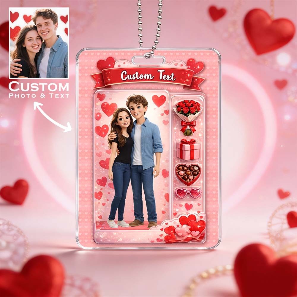 Valentine's Day Gifts Custom Acrylic Car Hanger Style Art Gift Personalized Acrylic Car Hanger Gift for Lover 2D Printed Flat Design - MyFaceSocksUK