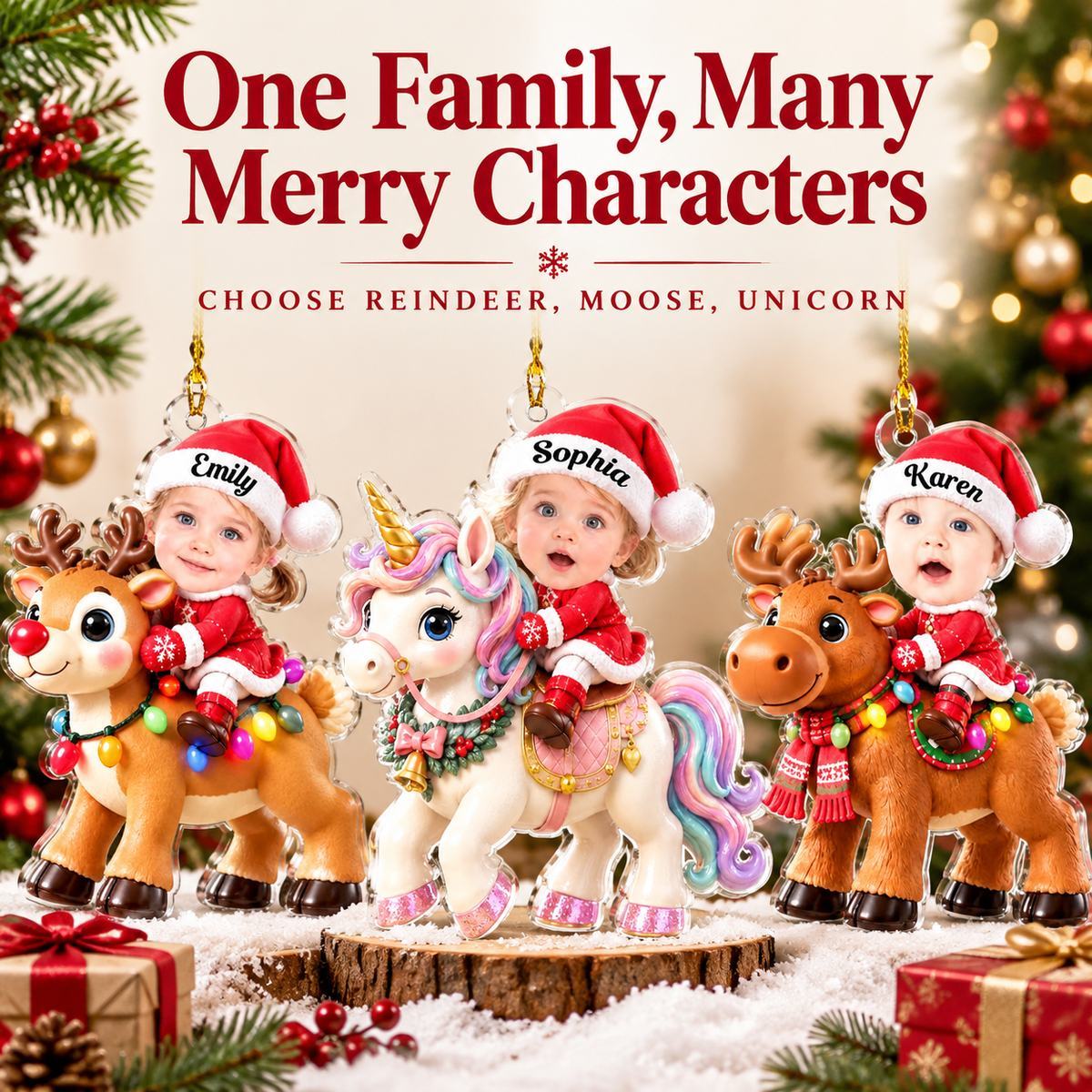 Personalized Christmas Ornament for Kids – Custom Name Reindeer Ride Decor with LED Lights - MyFaceSocksUK