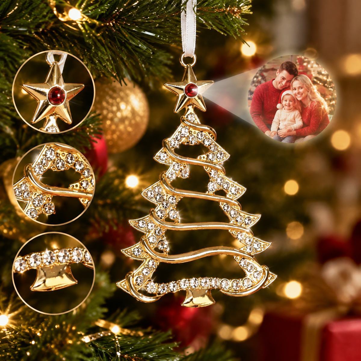 Personalized Photo Christmas Tree Ornament for Memorial Gift, Family Keepsake Decoration with Crystal Accents - MyFaceSocksUK