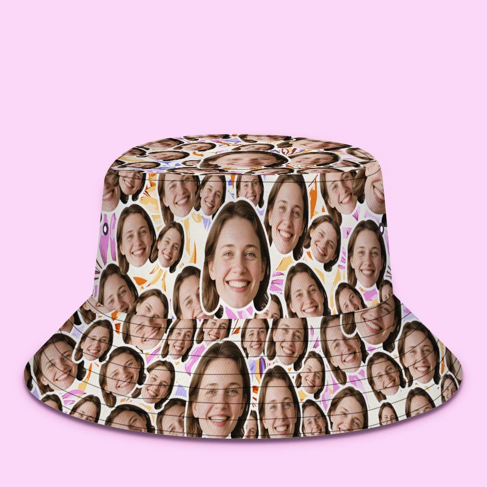 Custom Face Bucket Hat Unisex Face Mash Personalized Outdoor Summer Hats Green and Yellow Color - MyFaceSocksUK
