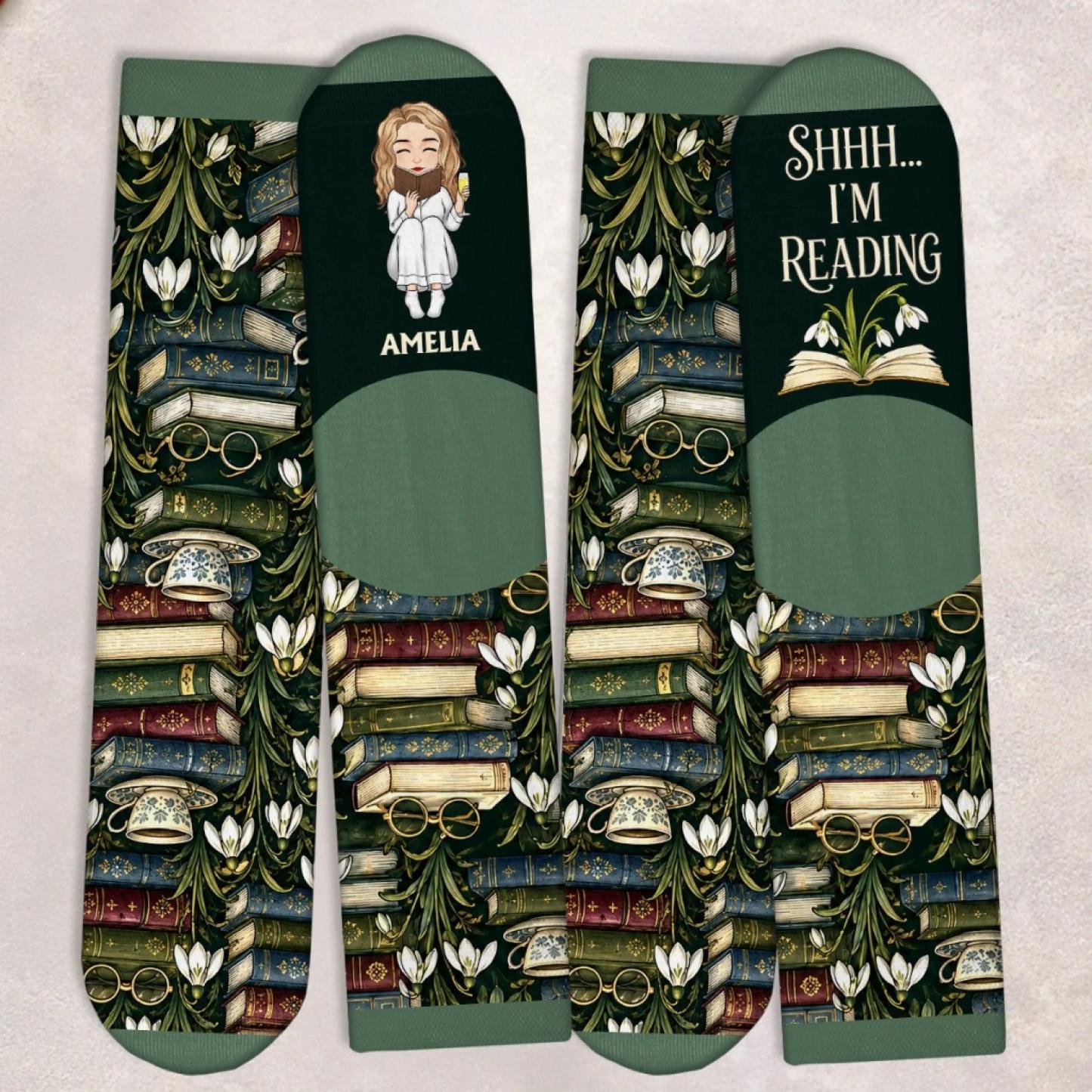 Custom Crew Socks - Personalized Bookish Gifts For Book Lovers, Bookworms, Readers - Busy Reading - MyFaceSocksUK
