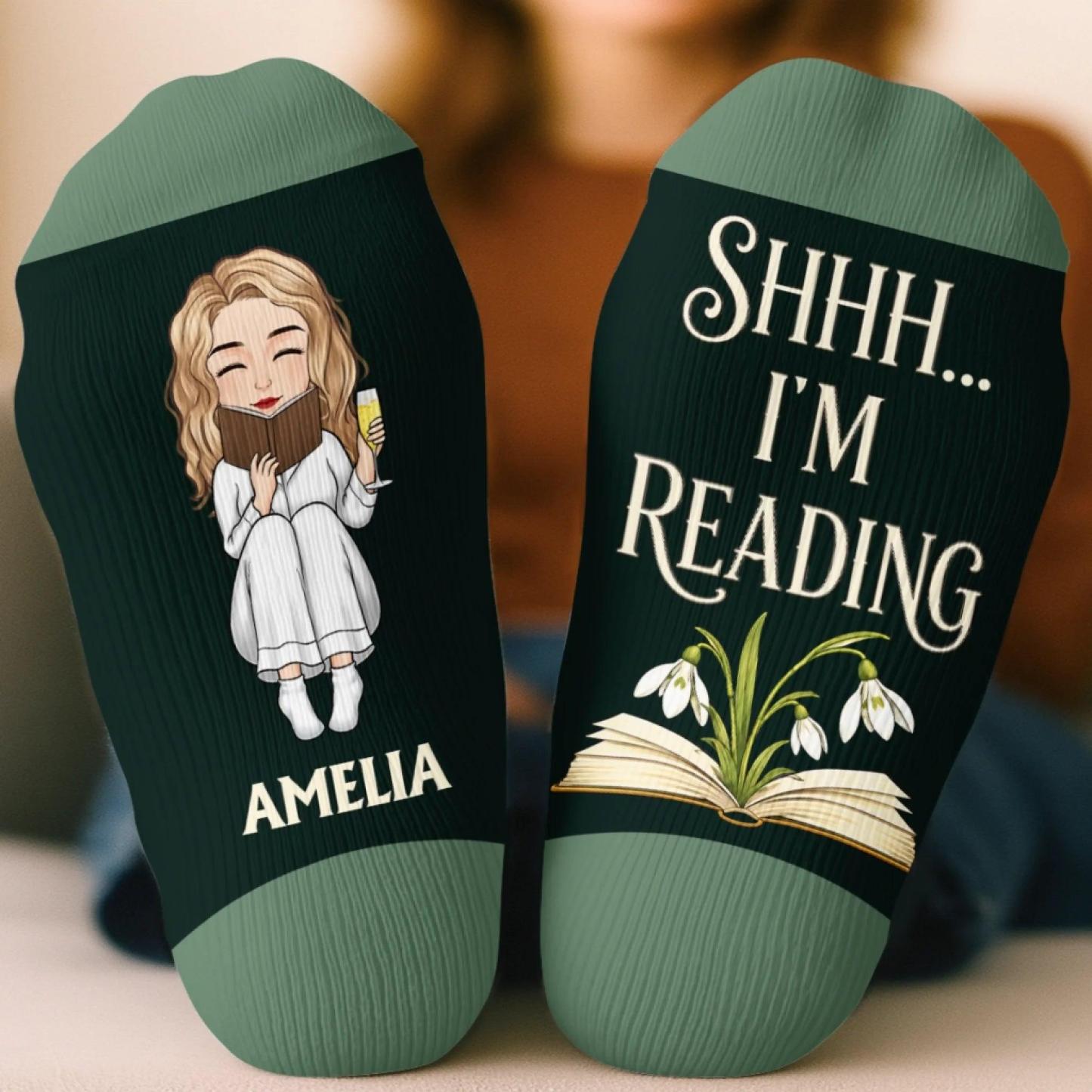 Custom Crew Socks - Personalized Bookish Gifts For Book Lovers, Bookworms, Readers - Busy Reading - MyFaceSocksUK