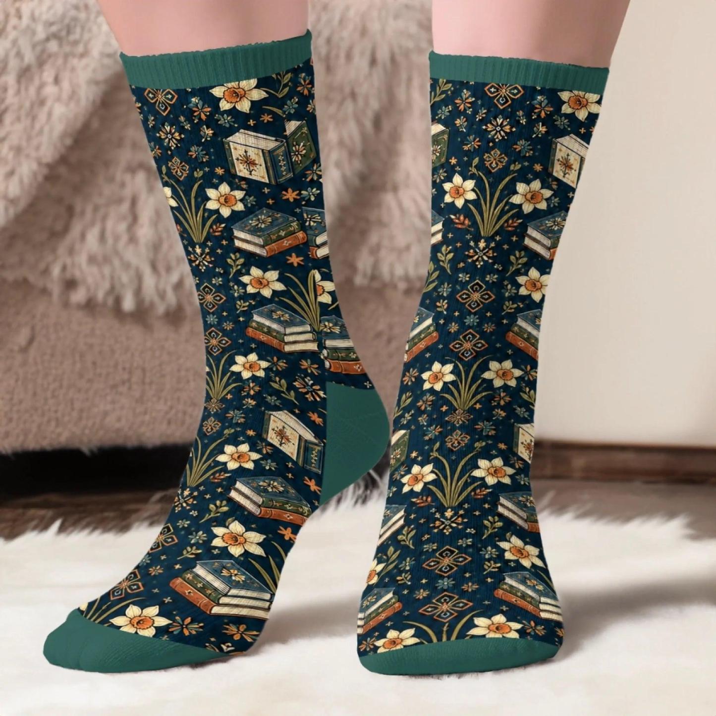 Custom Crew Socks - Personalized Bookish Gifts For Book Lovers, Bookworms, Readers - A Day Well Read - MyFaceSocksUK