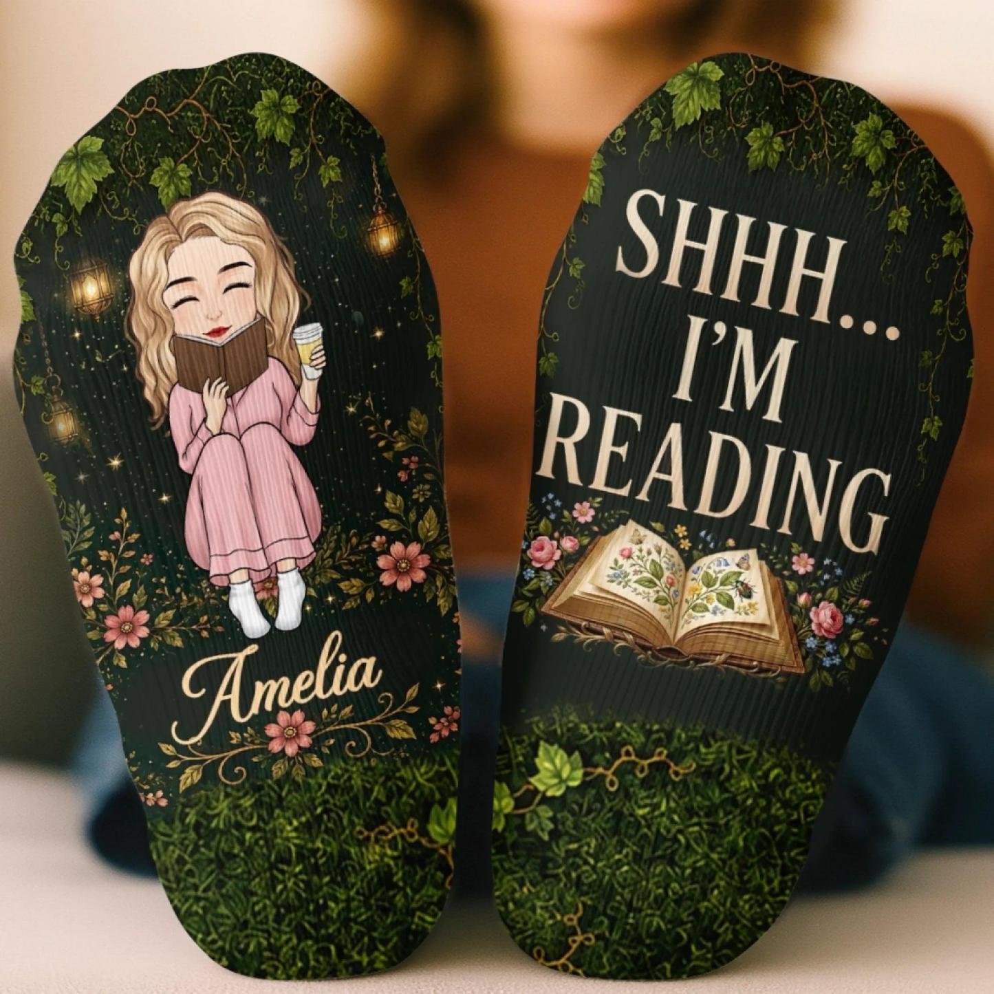 Custom Crew Socks - Personalized Bookish Gifts For Book Lovers, Bookworms, Readers - Living Inside A Fictional Story - MyFaceSocksUK