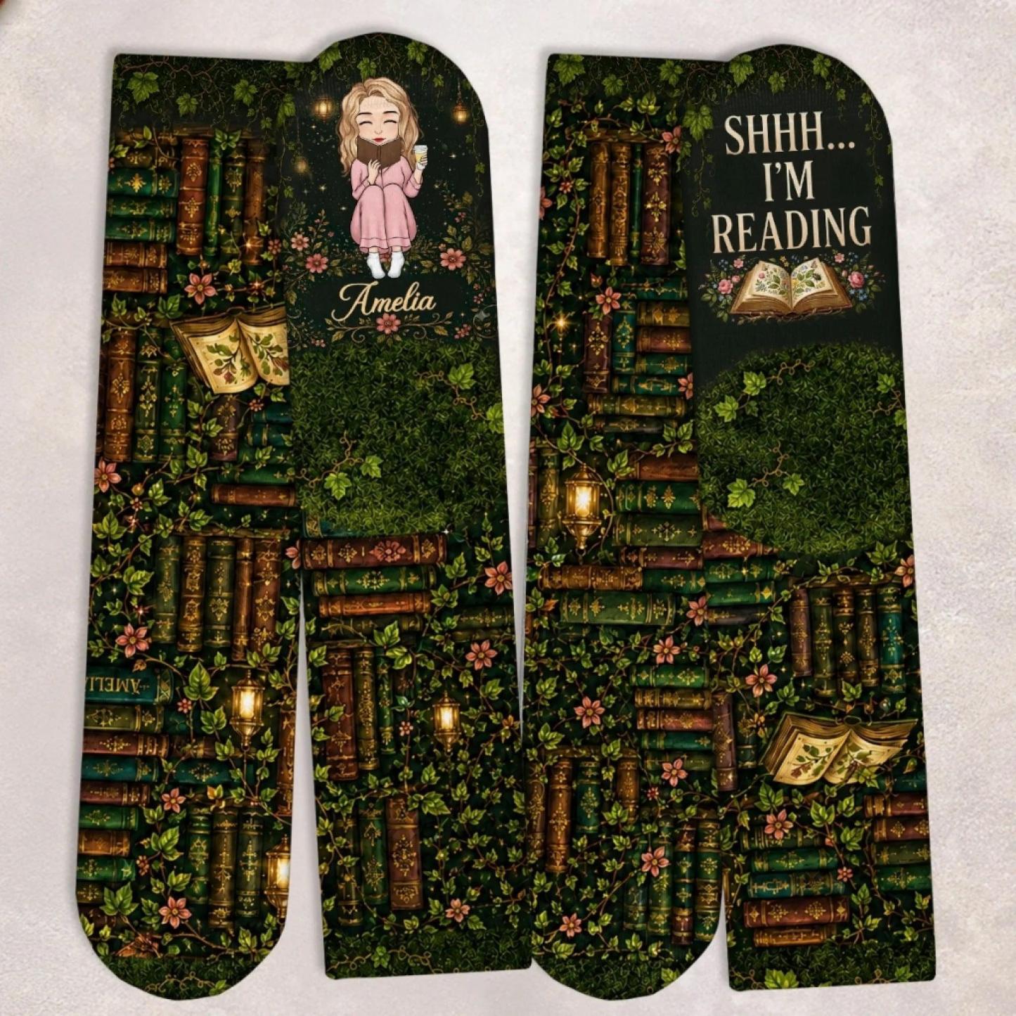 Custom Crew Socks - Personalized Bookish Gifts For Book Lovers, Bookworms, Readers - Living Inside A Fictional Story - MyFaceSocksUK