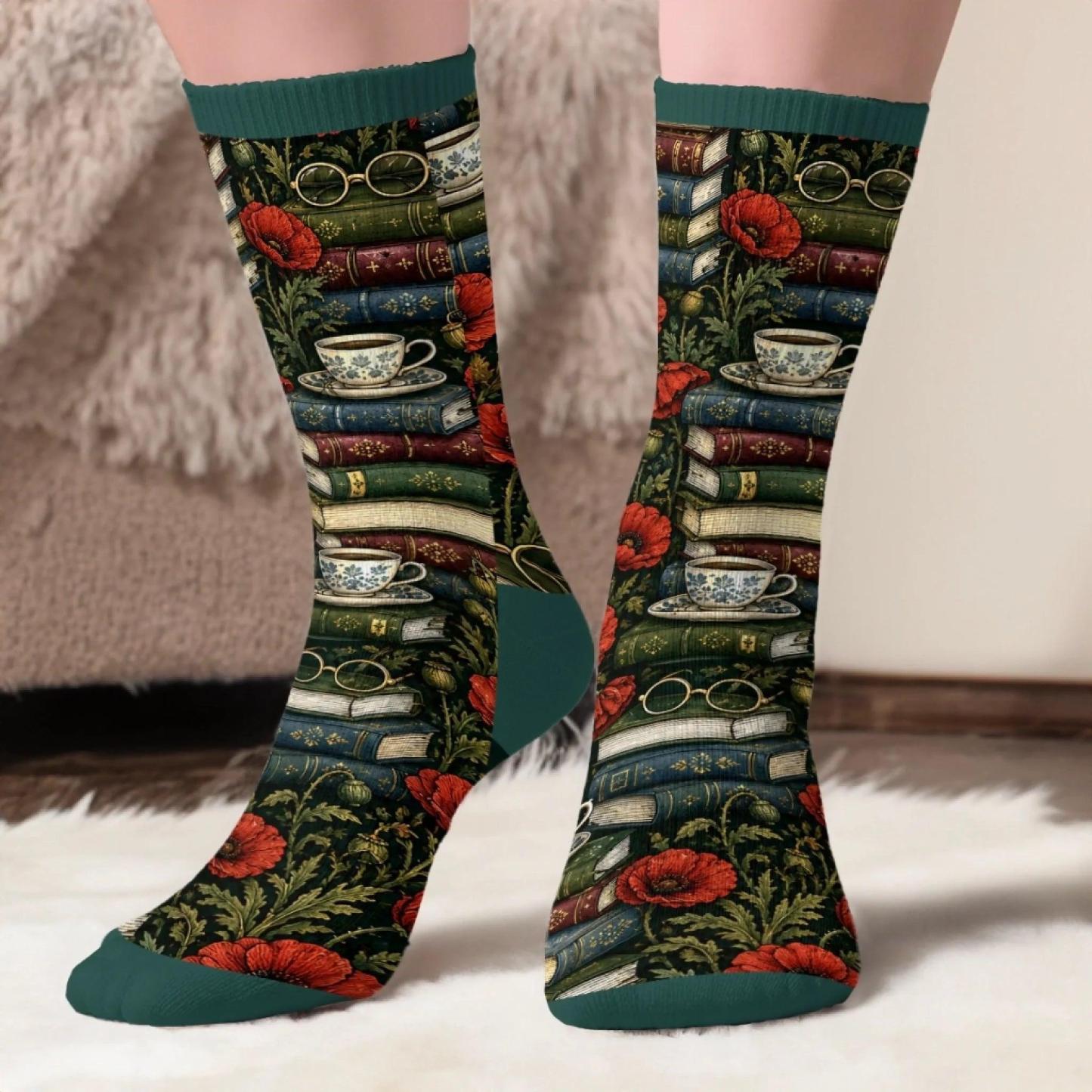Custom Shh I'm Reading Crew Socks - Personalized Bookish Gifts For Book Lovers, Bookworms, Readers - One More Chapter - MyFaceSocksUK
