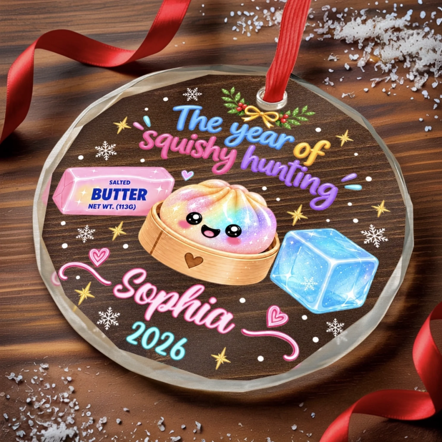 Custom The Year Of Squishy Hunting Christmas Gifts For Kids Personalized Glass Ornament - MyFaceSocksUK