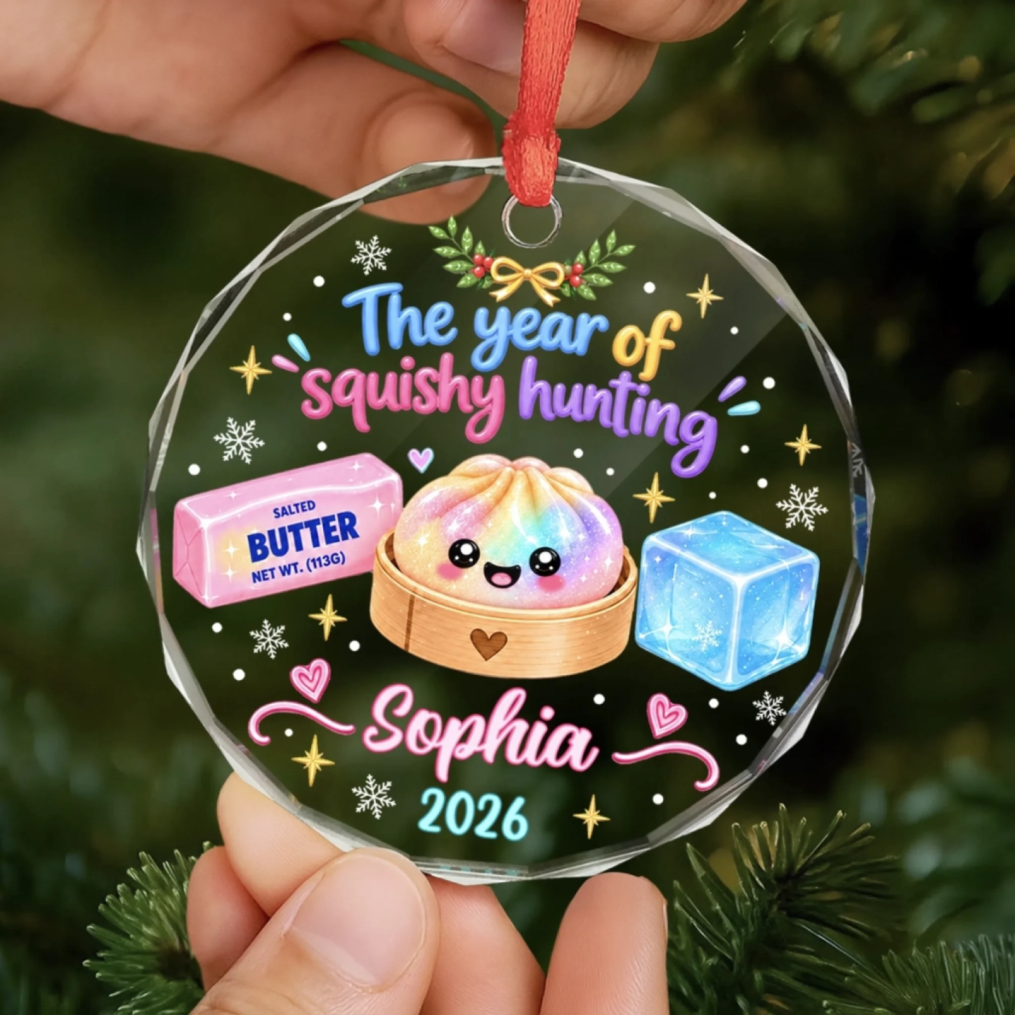 Custom The Year Of Squishy Hunting Christmas Gifts For Kids Personalized Glass Ornament - MyFaceSocksUK