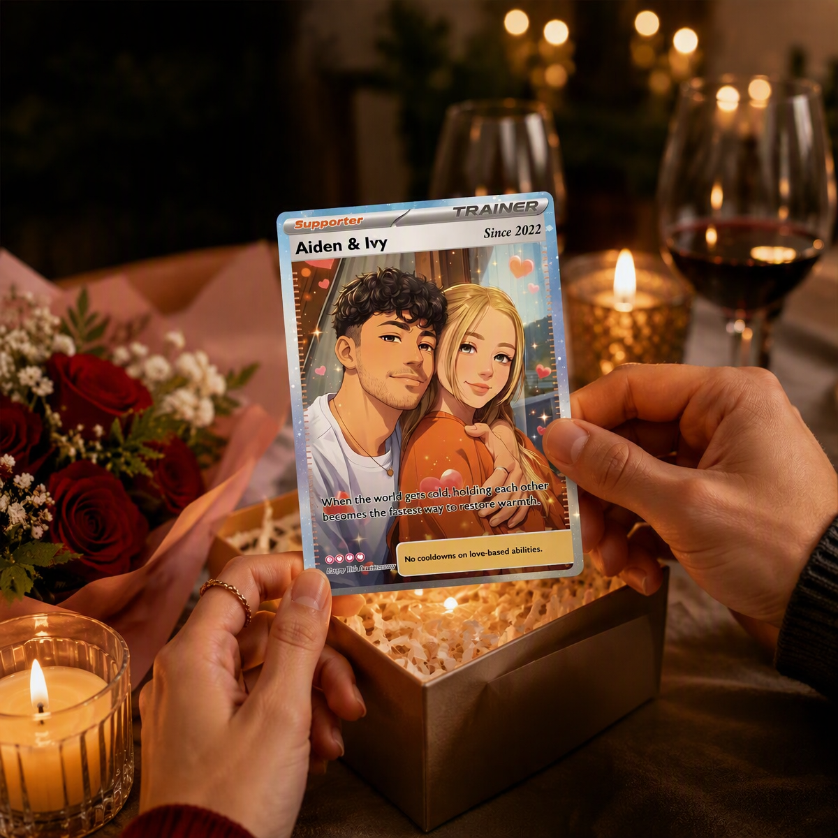 Personalized Couple Anime Supporter Trainer Card Pokecard
