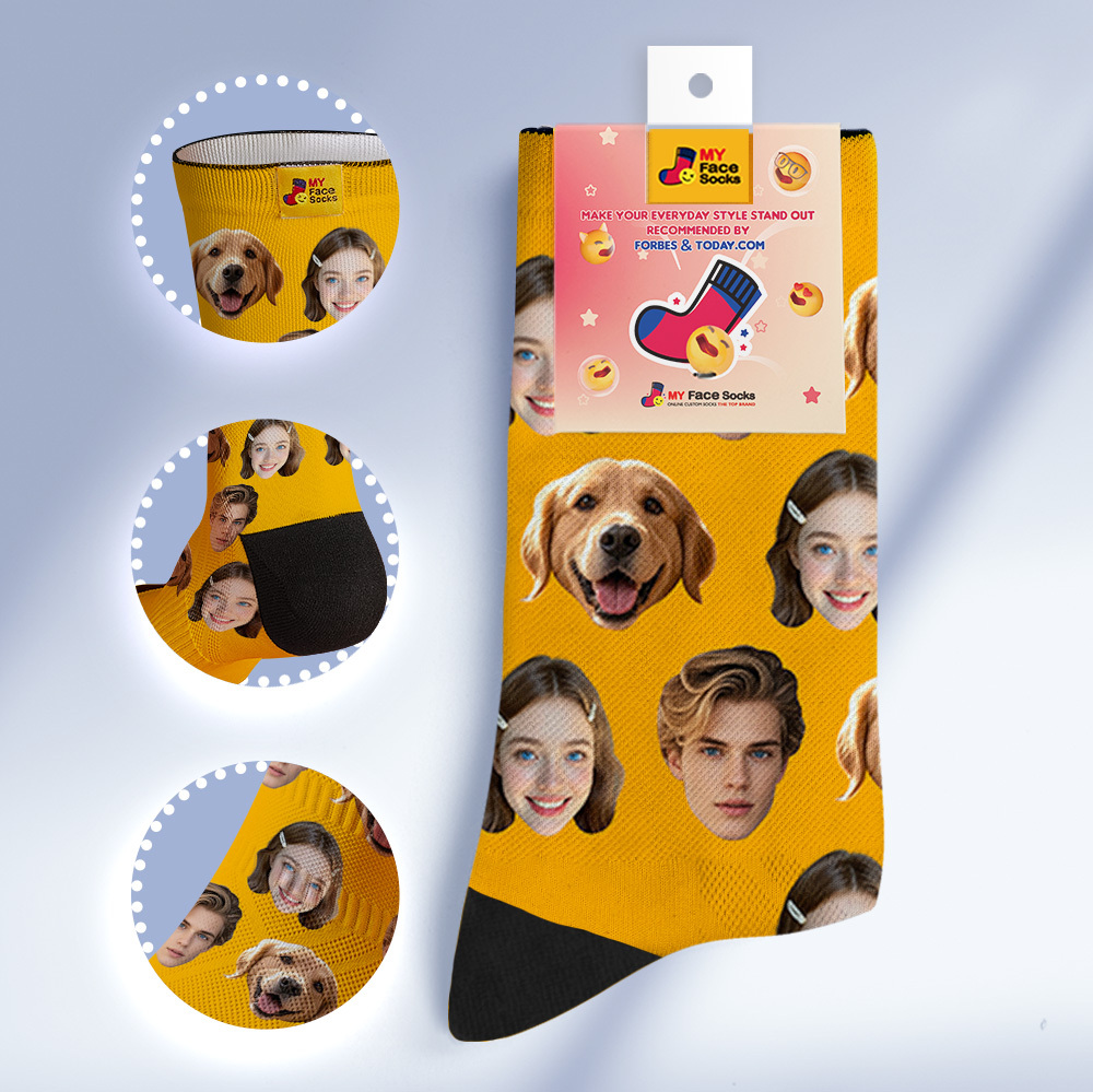 Custom Face Socks Personalized Socks with Faces Photo Dark Blue Funny Gift Photo Family Socks - MyFaceSocksUK