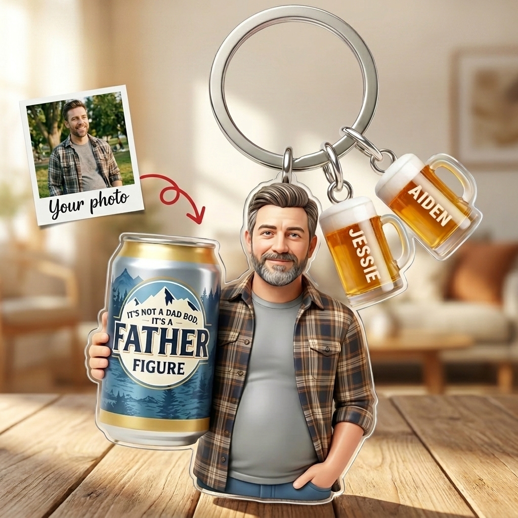 Dad Beer 2D Acrylic Tag Keychain - Custom Photo Gifts For Dads - MyFaceSocksUK