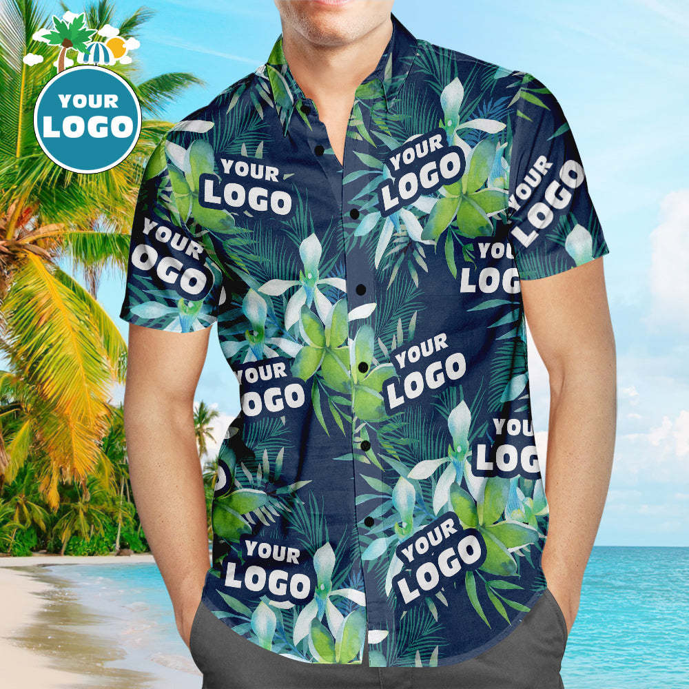 Custom Logo Hawaiian Shirts Leaves & Petal Aloha Beach Shirt For Men - MyFaceSocksUK