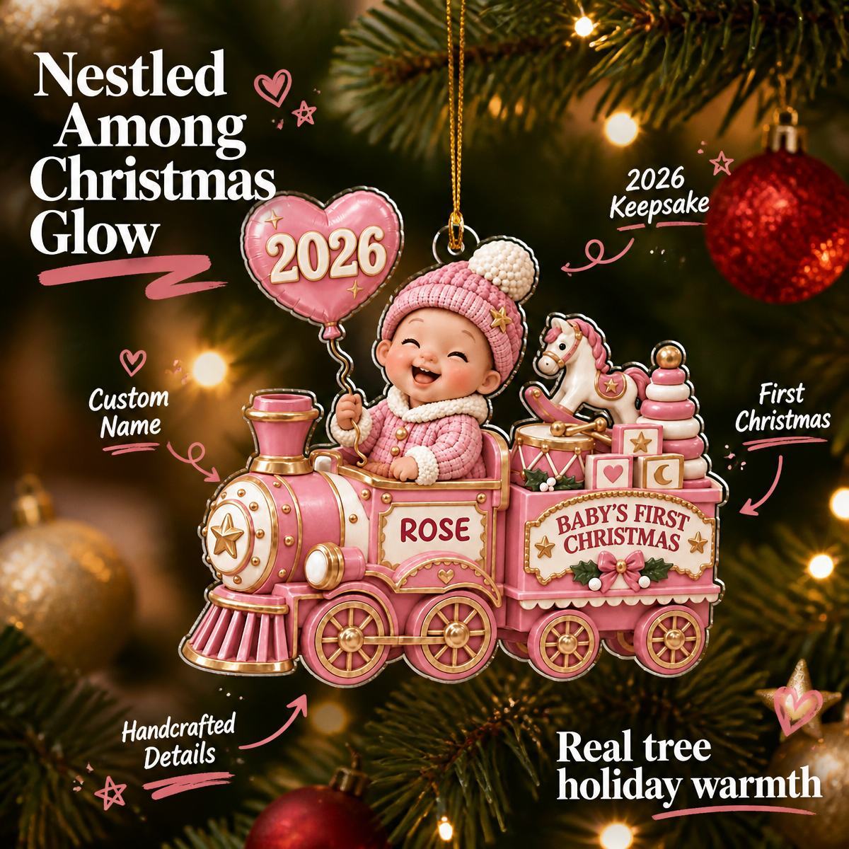 Personalized Baby First Christmas Ornament - Train Design for New Parents, Holiday Gift 2026 - MyFaceSocksUK