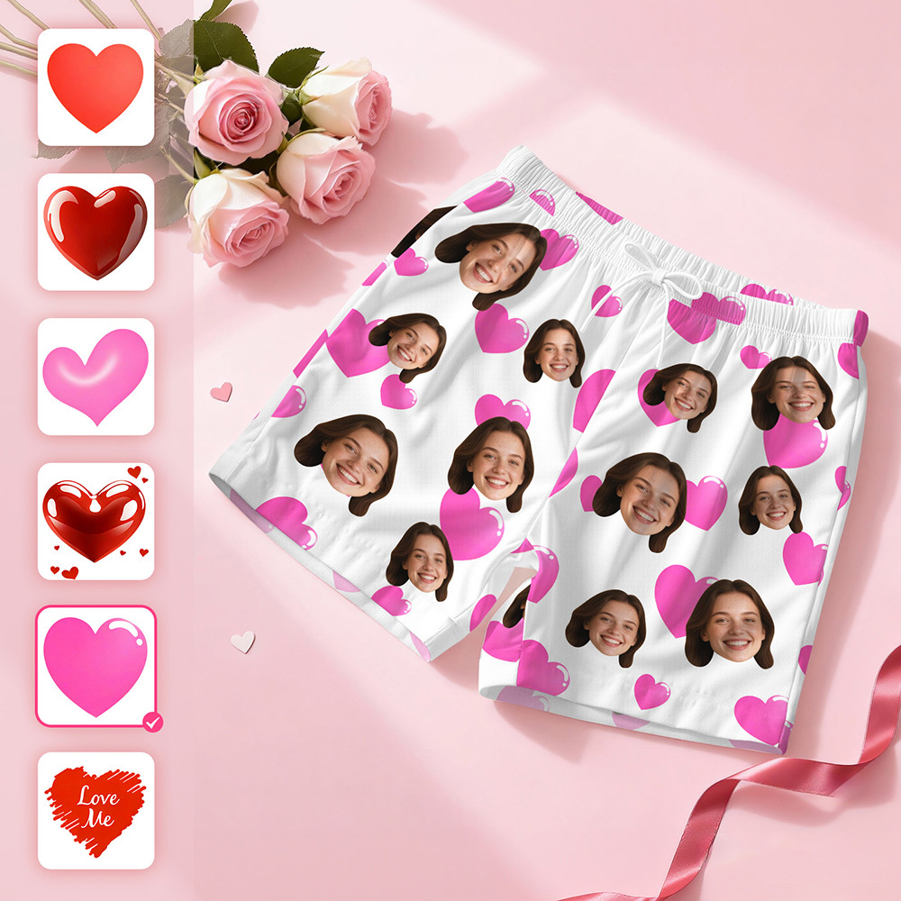 Custom Face Short Sleeve Pajamas Personalised Heart Face Couple Sleepwear Valentine Love Gifts For Her - MyFaceSocksUK