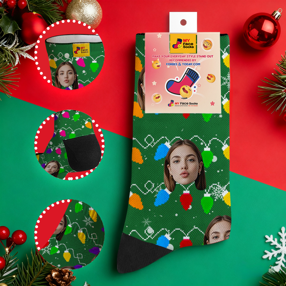 Custom Multicolor Christmas Light Socks Personalized Socks  Perfect Family Holiday Gift Christmas Socks Gift - MyFaceSocksUK
