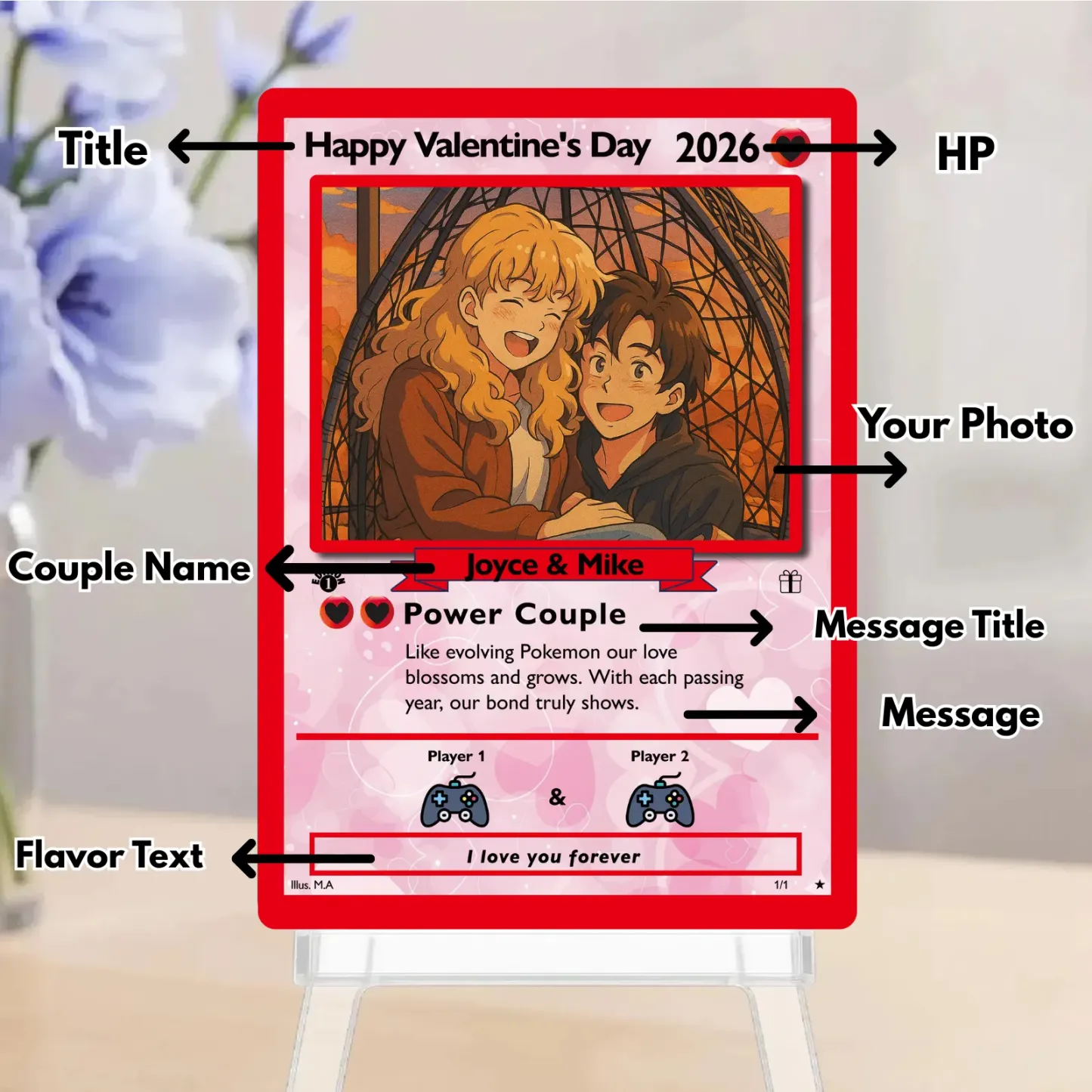Personalized Valentine's Day Power Couple Card, Custom Anniversary Card Couple Photo Anime Style, Best Valentine's Day Gift for Lover - MyFaceSocksUK