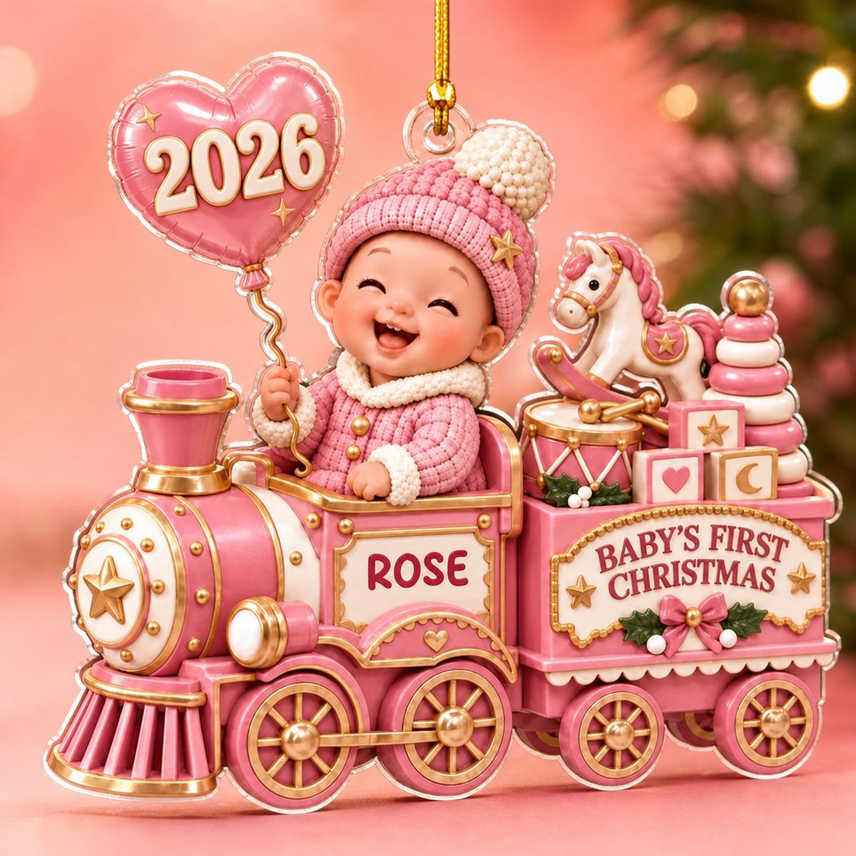 Personalized Baby First Christmas Ornament - Train Design for New Parents, Holiday Gift 2026 - MyFaceSocksUK