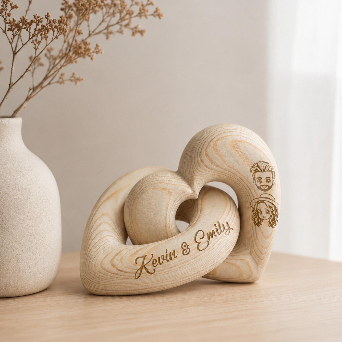 Custom Photo Cartoon Line Art - Personalized Wooden Heart Sculpture - Special Gift For Family Members, Pet Lover, Couple - MyFaceSocksUK