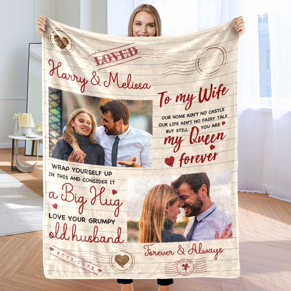 To My Wife Custom Photo and Name Blanket Valentine's Day Gift - MyFaceSocksUK