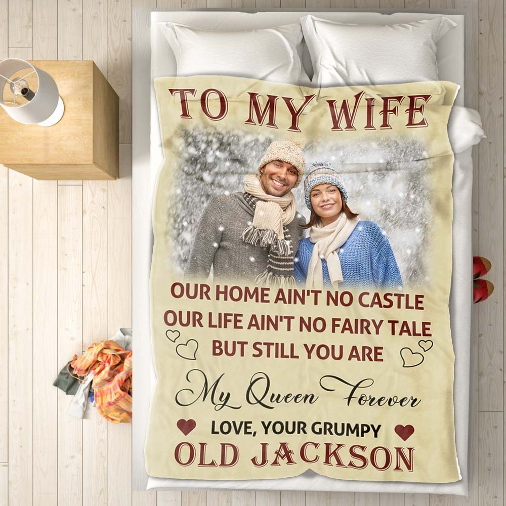 Custom Photo and Name To My Wife You Are My Queen Forever Blanket Valentine's Day Gift - MyFaceSocksUK