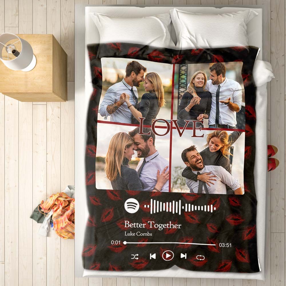 Custom Photo Blanket Spotify Music Code Blanket Valentine's Day Gift - MyFaceSocksUK