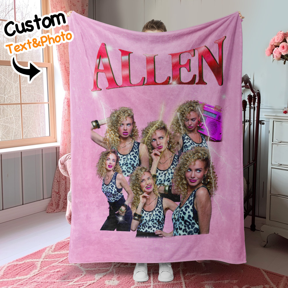 Personalized Photo Vintage Blanket Custom Mothers Day Gift for Mom with Family Photos and Names - MyFaceSocksUK