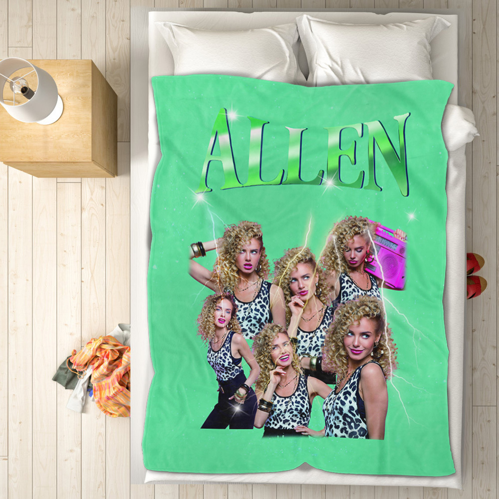 Personalized Photo Vintage Blanket Custom Mothers Day Gift for Mom with Family Photos and Names - MyFaceSocksUK