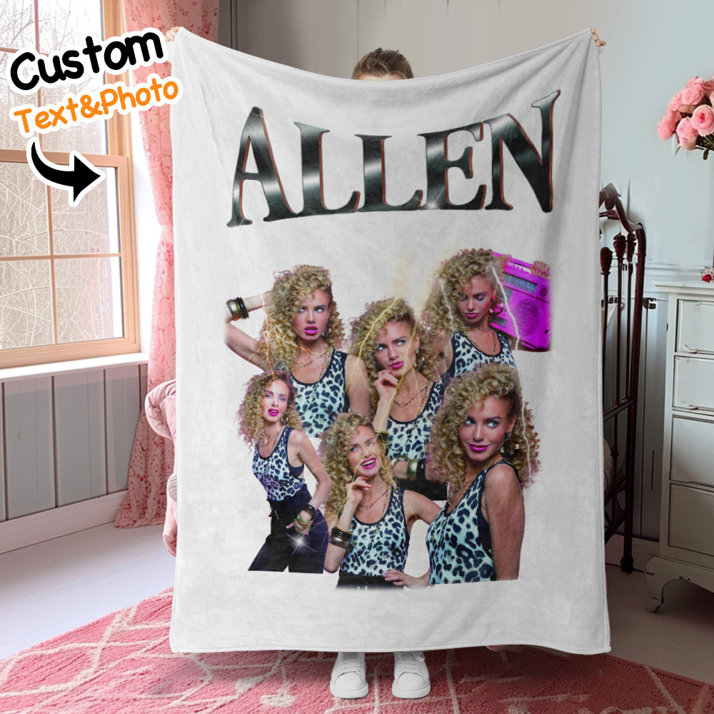 Personalized Photo Vintage Blanket Custom Mothers Day Gift for Mom with Family Photos and Names - MyFaceSocksUK