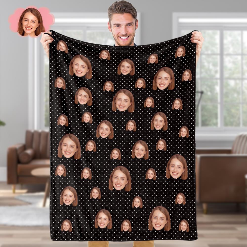 Custom Face Blankets Personalized Fleece Blanket Gifts For Family Polka