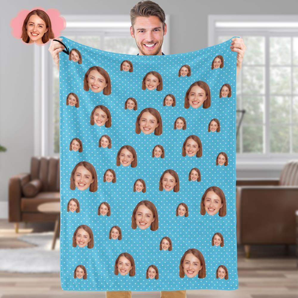 Custom Face Blankets Personalized Fleece Blanket Gifts For Family Polka