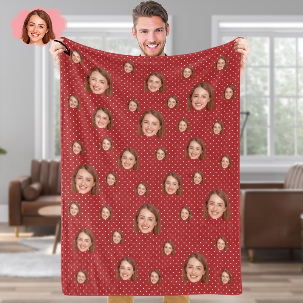 Custom Face Blankets Personalized Fleece Blanket Gifts For Family Polka