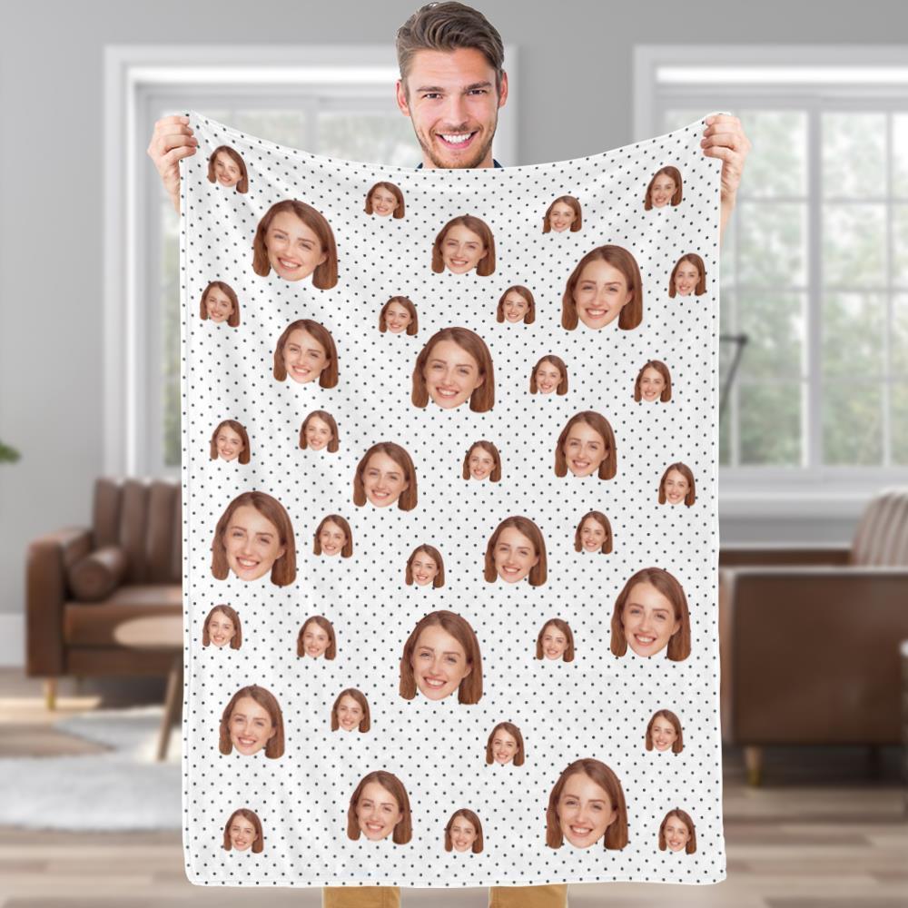 Custom Face Blankets Personalized Fleece Blanket Gifts For Family Polka