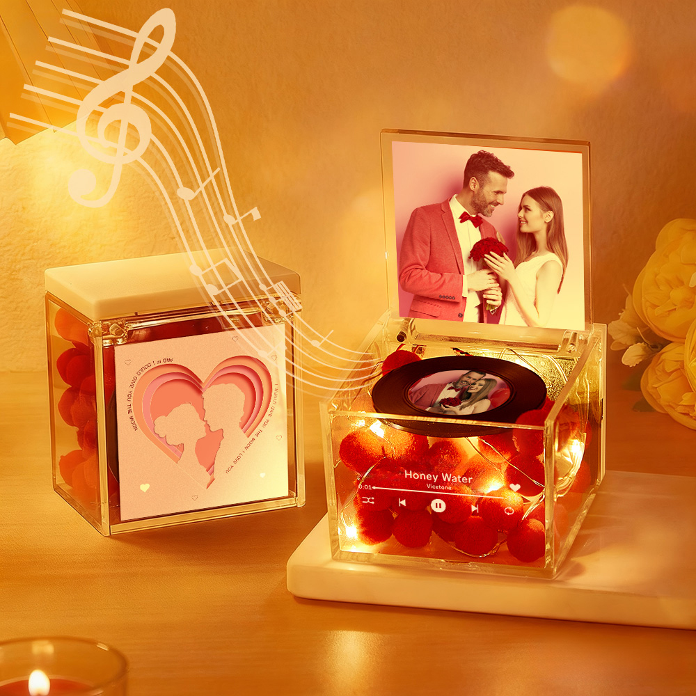 Premium Mini Music Record Auto-Music Player Custom Photo with Light Personalized Music Acrylic Box - MyFaceSocksUK