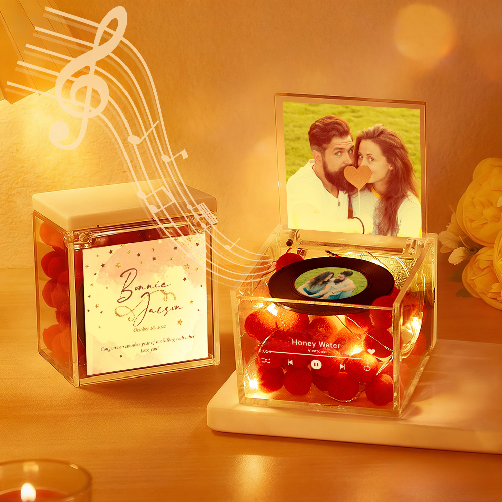 Premium Mini Music Record Auto-Music Player Custom Photo with Light Personalized Music Acrylic Box - MyFaceSocksUK