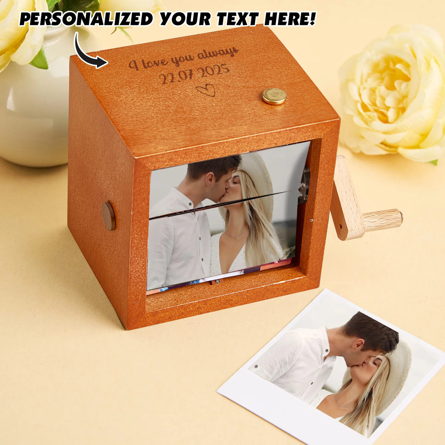 Custom Photo Flipbook Frame Animation Machine Mechanical Hand-cranked Flipbook Box with Light Black Walnut Valentine's Day Gifts - MyFaceSocksUK