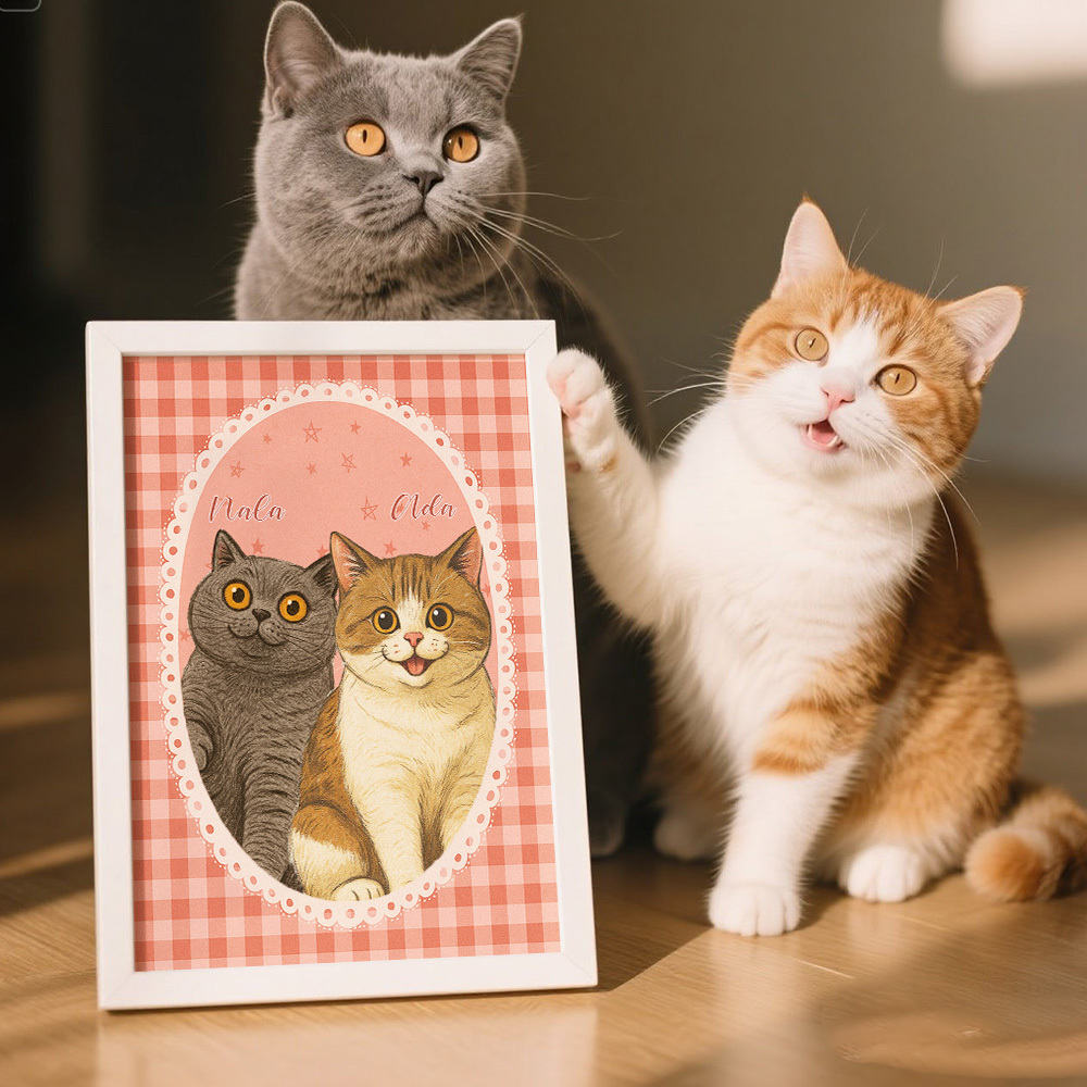 Custom Pet Photo Cartoon Wooden Frame Decorations Romantic Decor Plaque Gifts - MyFaceSocksUK