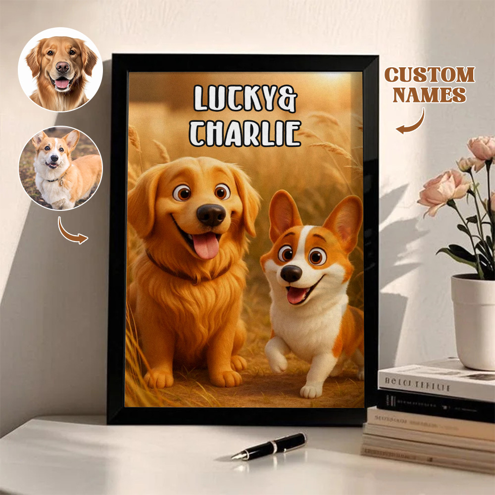 Custom Pets Photo Cartoon Wooden Frame Decorations Cute Pet Decor Plaque Gifts 4 PETS - MyFaceSocksUK