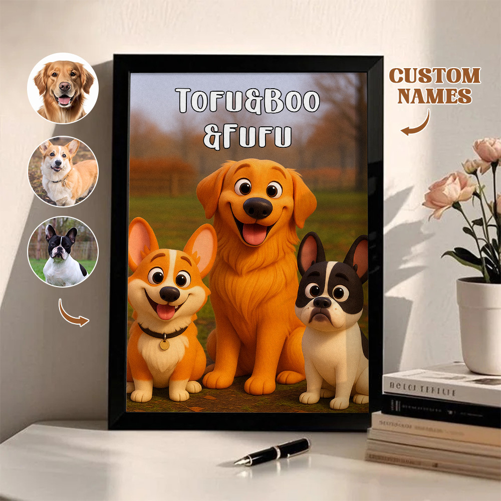 Custom Pets Photo Cartoon Wooden Frame Decorations Cute Pet Decor Plaque Gifts 4 PETS - MyFaceSocksUK