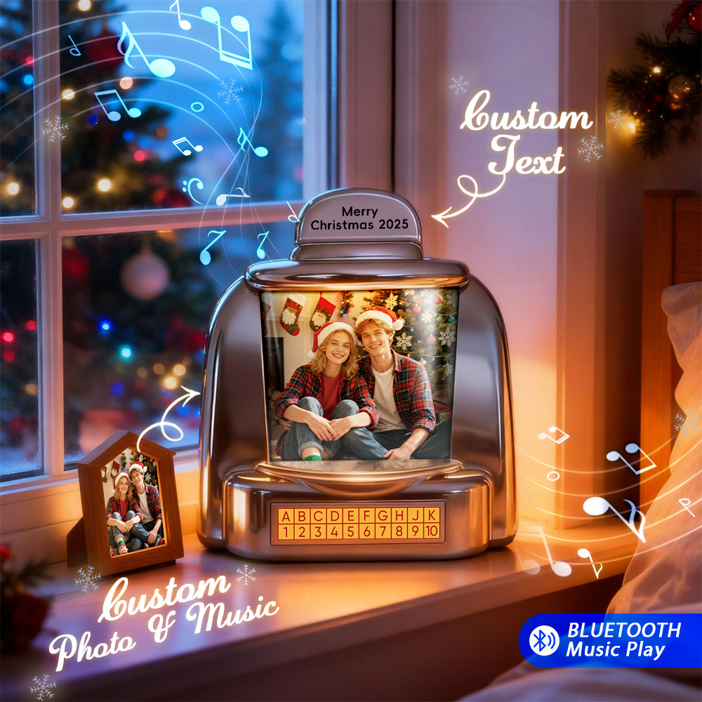 Custom Christmas Mini Jukebox Retro Speaker – Personalized Photo,Names & Date Music Mini Player with Radio | Vintage Tabletop Home Decor Nostalgic Christmas Retro Gifts - MyFaceSocksUK