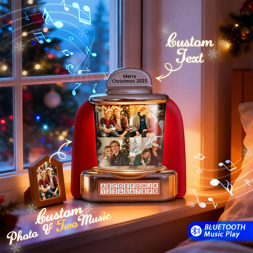 Custom Christmas Mini Jukebox Retro Speaker – Personalized Photo,Names & Date Music Mini Player with Radio | Vintage Tabletop Home Decor Nostalgic Christmas Retro Gifts - MyFaceSocksUK