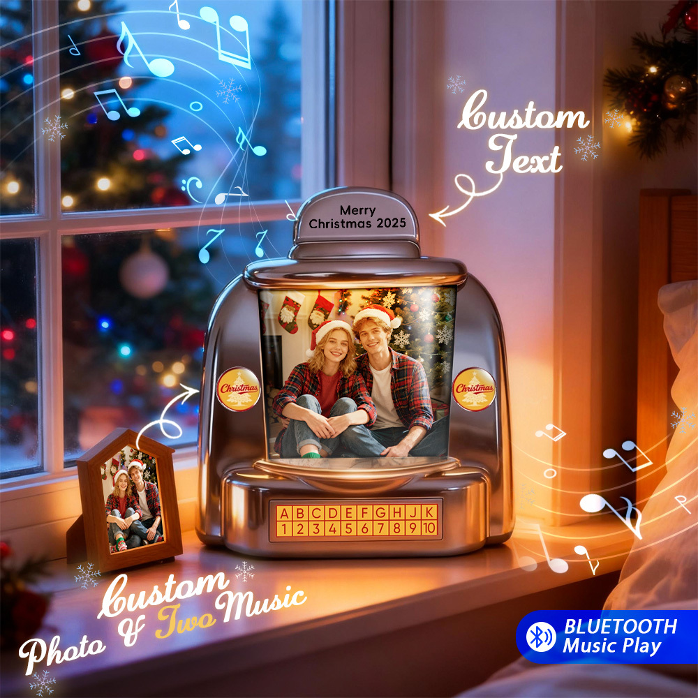 Custom Christmas Mini Jukebox Retro Speaker – Personalized Photo,Names & Date Music Mini Player with Radio | Vintage Tabletop Home Decor Nostalgic Christmas Retro Gifts - MyFaceSocksUK
