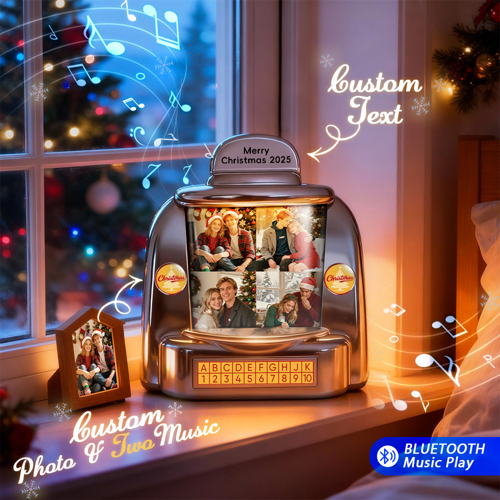 Custom Christmas Mini Jukebox Retro Speaker – Personalized Photo,Names & Date Music Mini Player with Radio | Vintage Tabletop Home Decor Nostalgic Christmas Retro Gifts - MyFaceSocksUK
